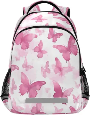 Waterproof Backpack - Casual Outdoor persuasion infrastructure stain glassware devote Sports Daypack with Ergonomic Shoulder Straps#114 Pink Watercolor Butterflies Design 