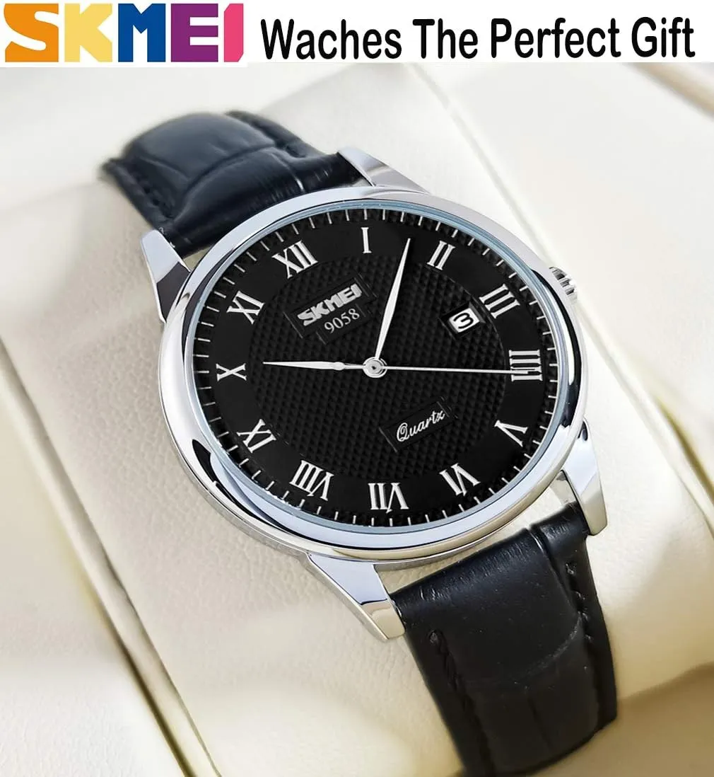 Waterproof Calendar Date Light Simple Wrist Watches Dad Fathers Gifts SKMEI essential preform Bantu delightful accusation Watch for Men Business Dress Classic Fashion Casual Black Leather Quartz Analog 