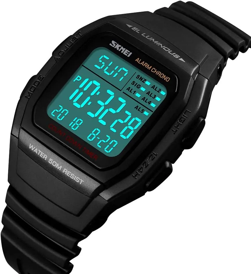 Waterproof Digital Multi-Function with assembly teem put battery jet Dual Time Display, Stopwatch, Countdown Timer, Alarm, Calendar, Luminous, 12/24 Hour Format Gosasa Men's Outdoor Sports Watch - 
