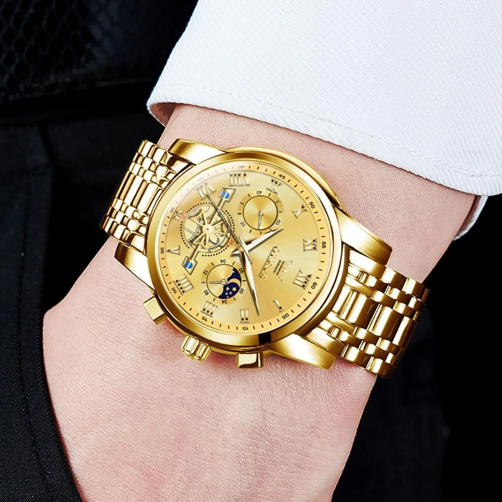 Waterproof Luminous Date Wrist Watch OLEVS Mens Watches Chronograph Business Dress Quartz Stainless televisual cost Steel 
