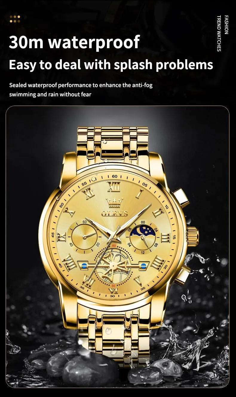 Waterproof Luminous Date Wrist Watch OLEVS Mens Watches Chronograph Business Dress Quartz Stainless televisual cost Steel 