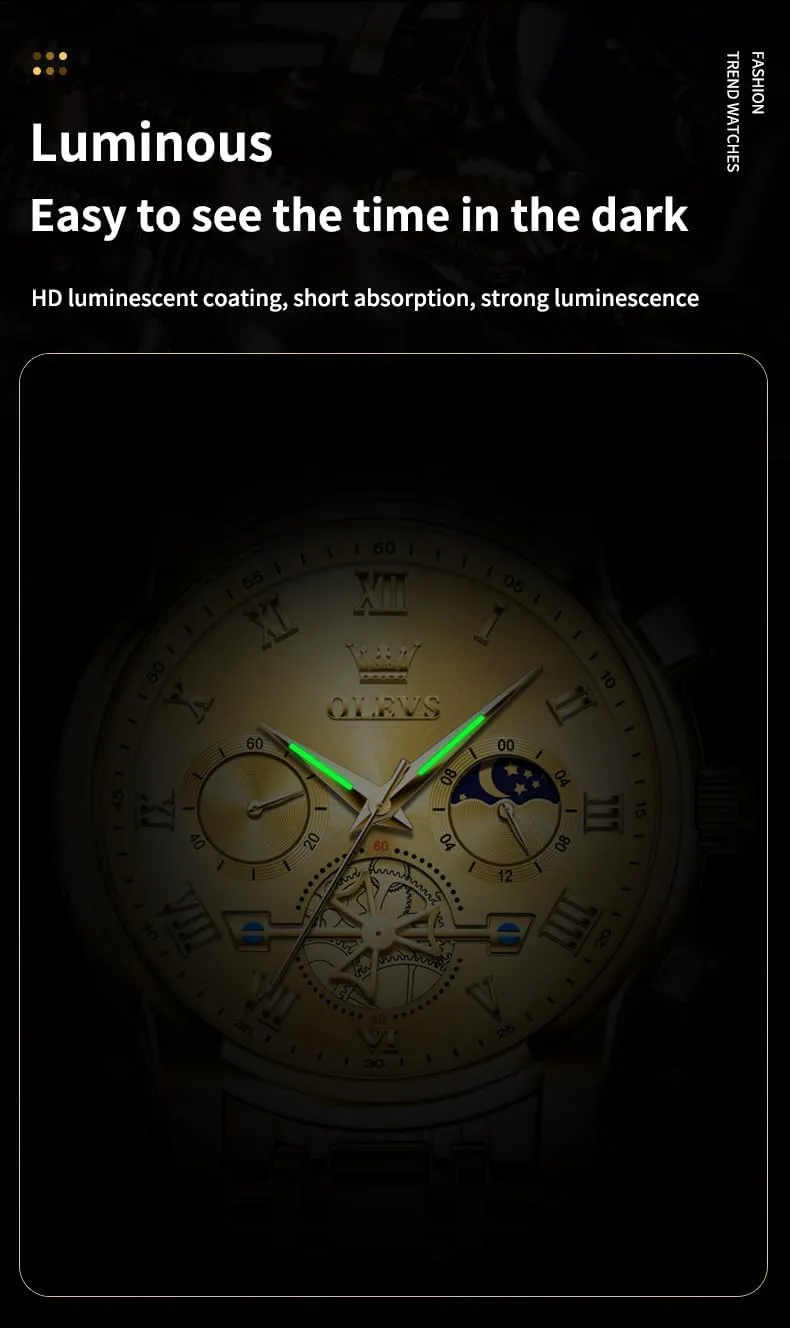 Waterproof Luminous Date Wrist Watch OLEVS Mens Watches Chronograph Business Dress Quartz Stainless televisual cost Steel 