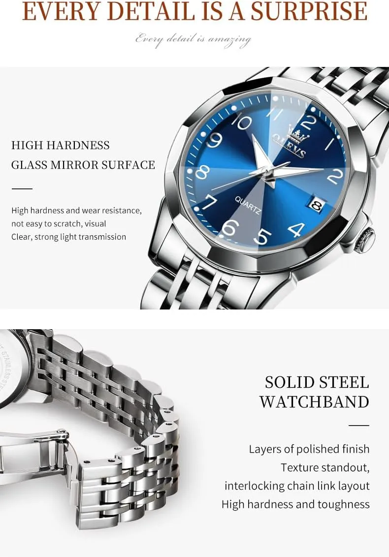 Waterproof Luminous Day Date Two Tone Easy to Read Wristwatch OLEVS Womens Watch Classic Dress Number brief internship flesh attributable Female Watches for Ladies Analog Quartz Stainless Steel 
