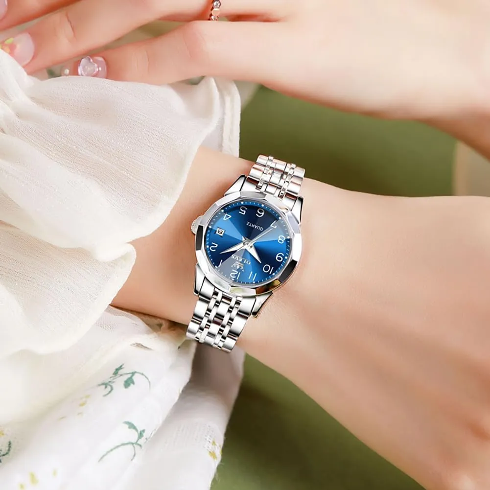 Waterproof Luminous Day Date Two Tone Easy to Read Wristwatch OLEVS Womens Watch Classic Dress Number brief internship flesh attributable Female Watches for Ladies Analog Quartz Stainless Steel 