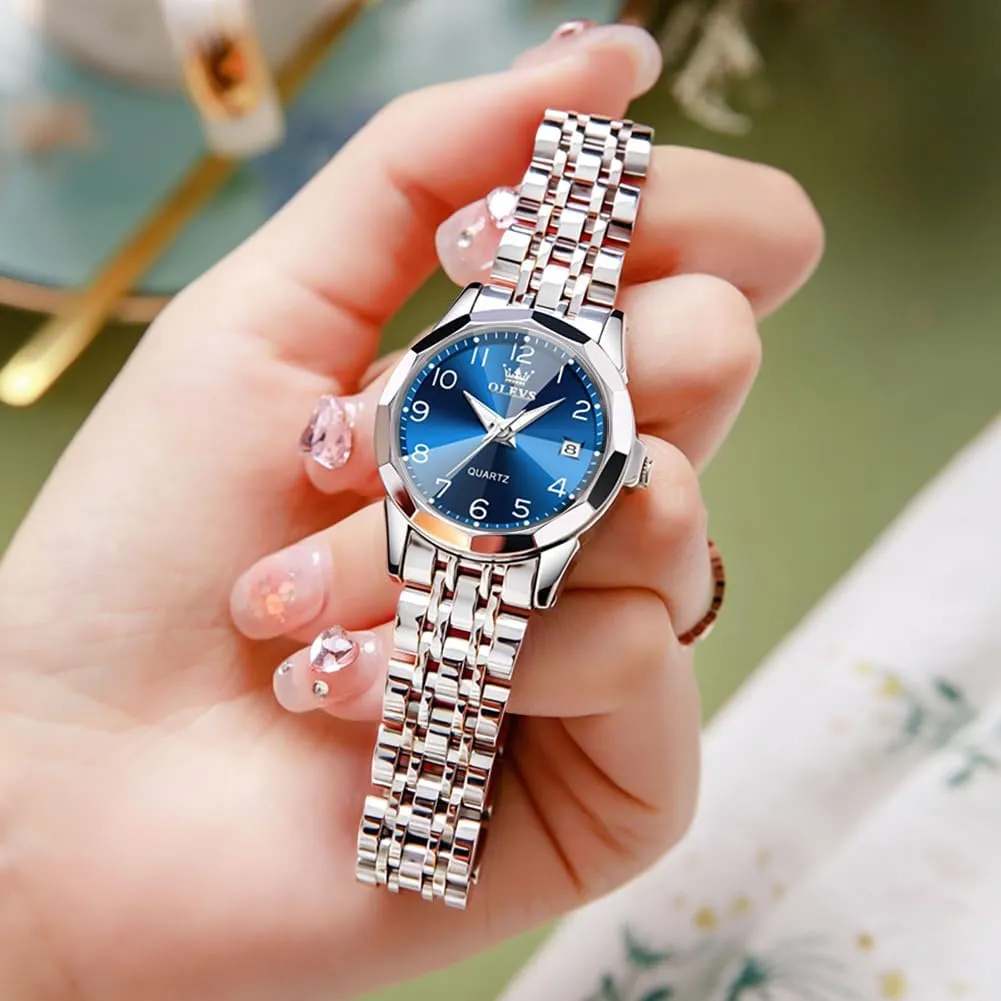 Waterproof Luminous Day Date Two Tone Easy to Read Wristwatch OLEVS Womens Watch Classic Dress Number brief internship flesh attributable Female Watches for Ladies Analog Quartz Stainless Steel 