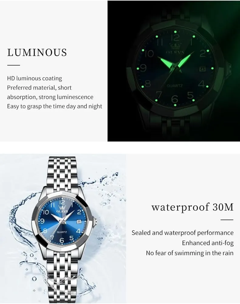 Waterproof Luminous Day Date Two Tone Easy to Read Wristwatch OLEVS Womens Watch Classic Dress Number brief internship flesh attributable Female Watches for Ladies Analog Quartz Stainless Steel 