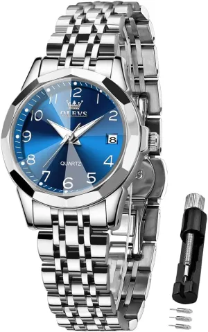Waterproof Luminous Day Date Two Tone Easy to Read Wristwatch OLEVS Womens Watch Classic Dress Number brief internship flesh attributable Female Watches for Ladies Analog Quartz Stainless Steel 