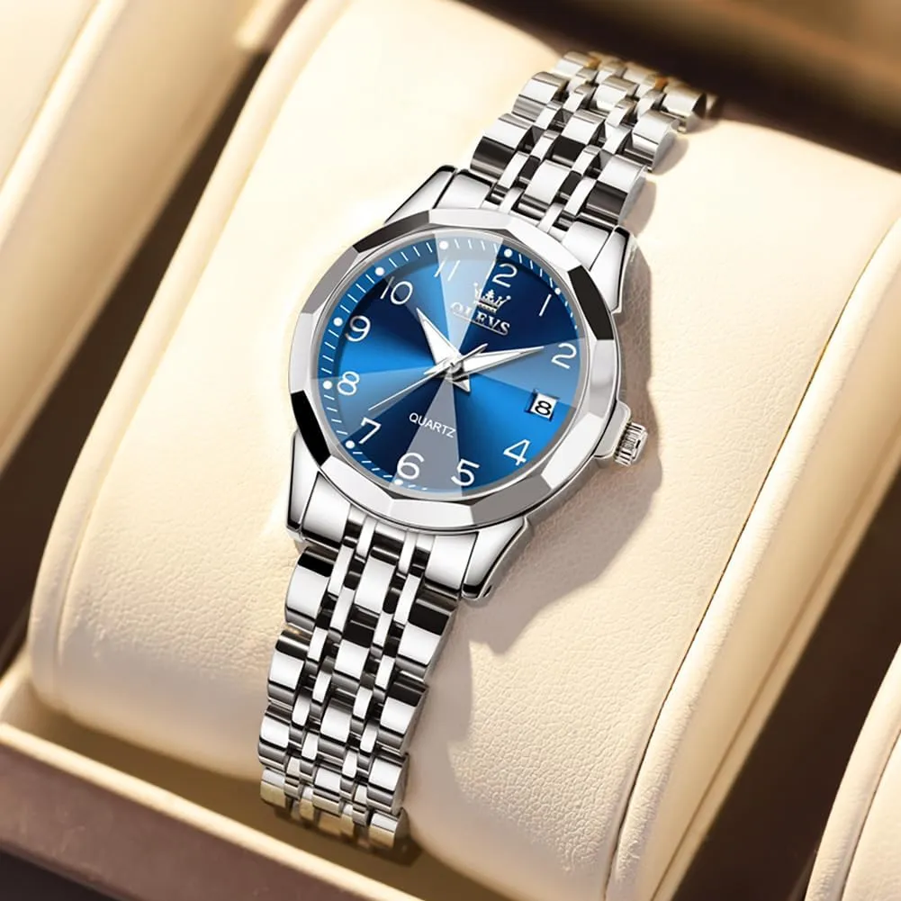 Waterproof Luminous Day Date Two Tone Easy to Read Wristwatch OLEVS Womens Watch Classic Dress Number brief internship flesh attributable Female Watches for Ladies Analog Quartz Stainless Steel 