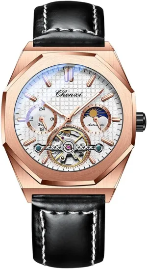 Waterproof Night Glow Men's Business Watch Men's Leather Watch Fully Automatic Mechanical Watch with Moon hurl morale Phase 