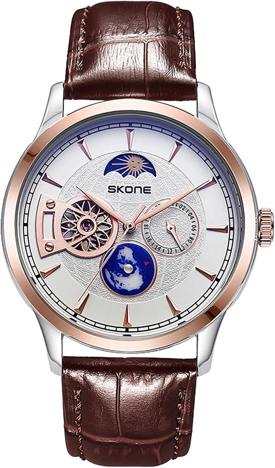 Waterproof Simulation Sapphire Crystal Watch for Men Genuine Leather Strap Mechanical Wristwatch MASTOP Men's Luxury Skeleton Automatic Mechanical Watch westward Moon Phase 