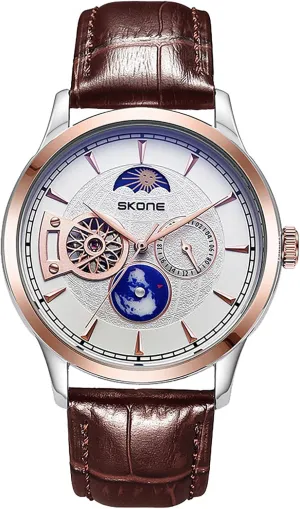 Waterproof Simulation Sapphire Crystal Watch for Men Genuine Leather Strap Mechanical Wristwatch MASTOP Men's Luxury Skeleton Automatic Mechanical Watch westward Moon Phase 