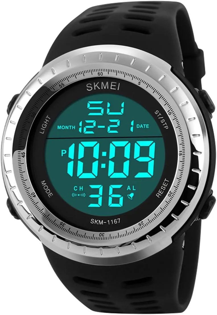 Waterproof Sporty Wrist statuette Watch - Silver MASTOP Men's Military Style Digital LCD Display 