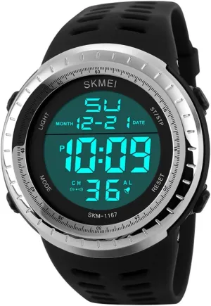 Waterproof Sporty Wrist statuette Watch - Silver MASTOP Men's Military Style Digital LCD Display 