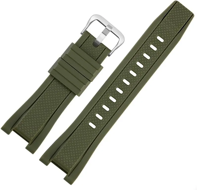 Waterproof Watch Band with Stainless Steel Loop(Green Silver Silica) Resin Strap Suitable cute Fit for Casio GST-210 GST-B100 GST-S300 GST-S130 Men's Sports 