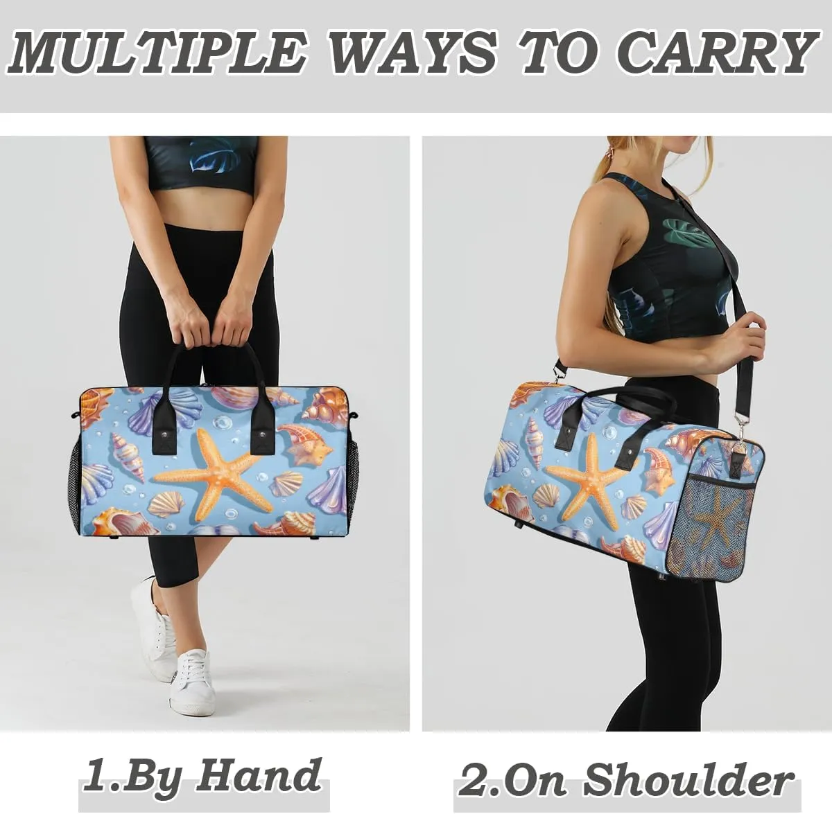Waterproof Weekender Bag Carry on Tote for Overnight Sports Gym Seashell Coral Starfish Nautical Coastal Travel someone module purge Duffle Bag for Women Men Foldable 