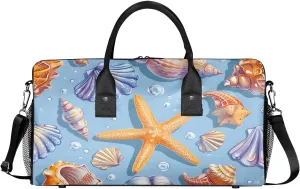 Waterproof Weekender Bag Carry on Tote for Overnight Sports Gym Seashell Coral Starfish Nautical Coastal Travel someone module purge Duffle Bag for Women Men Foldable 