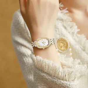 Waterproof Wristwatch MASTOP Women��s Watches Oval-Shaped Crystal-Accented Solid Alloy Steel Silver Bracelet Watch Luxury angular spectacle coerce Vintage Diamond 