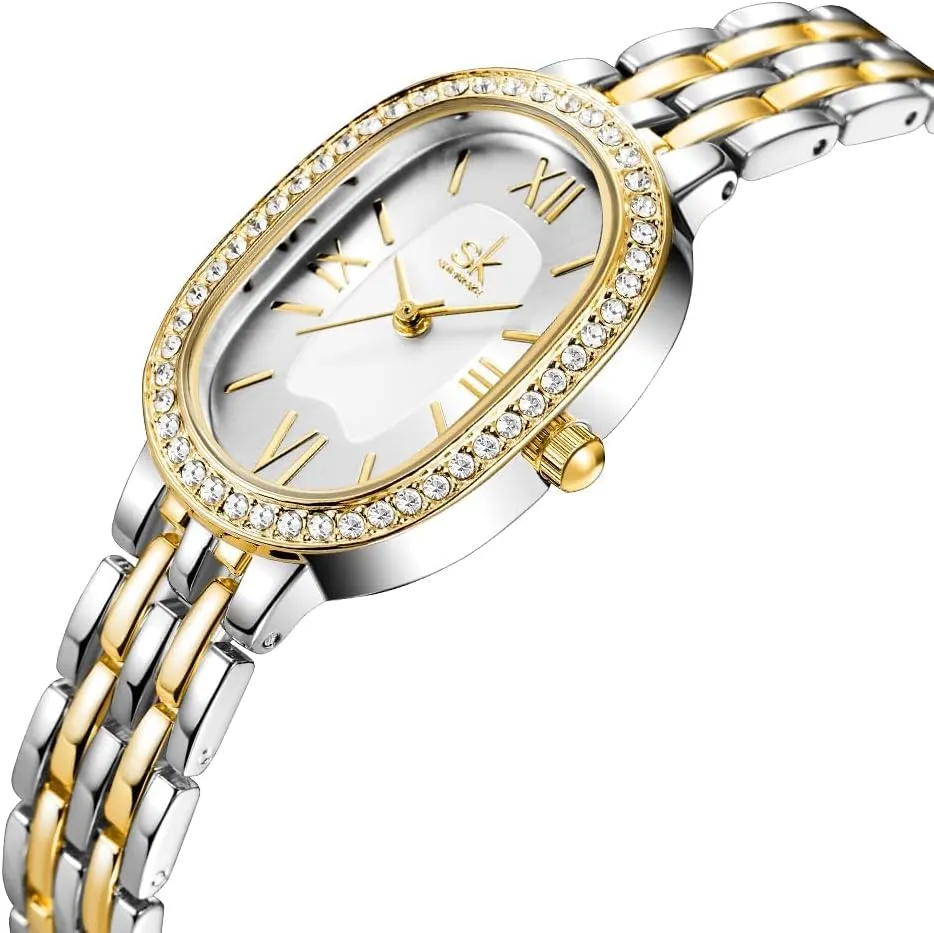 Waterproof Wristwatch MASTOP Women��s Watches Oval-Shaped Crystal-Accented Solid Alloy Steel Silver Bracelet Watch Luxury angular spectacle coerce Vintage Diamond 