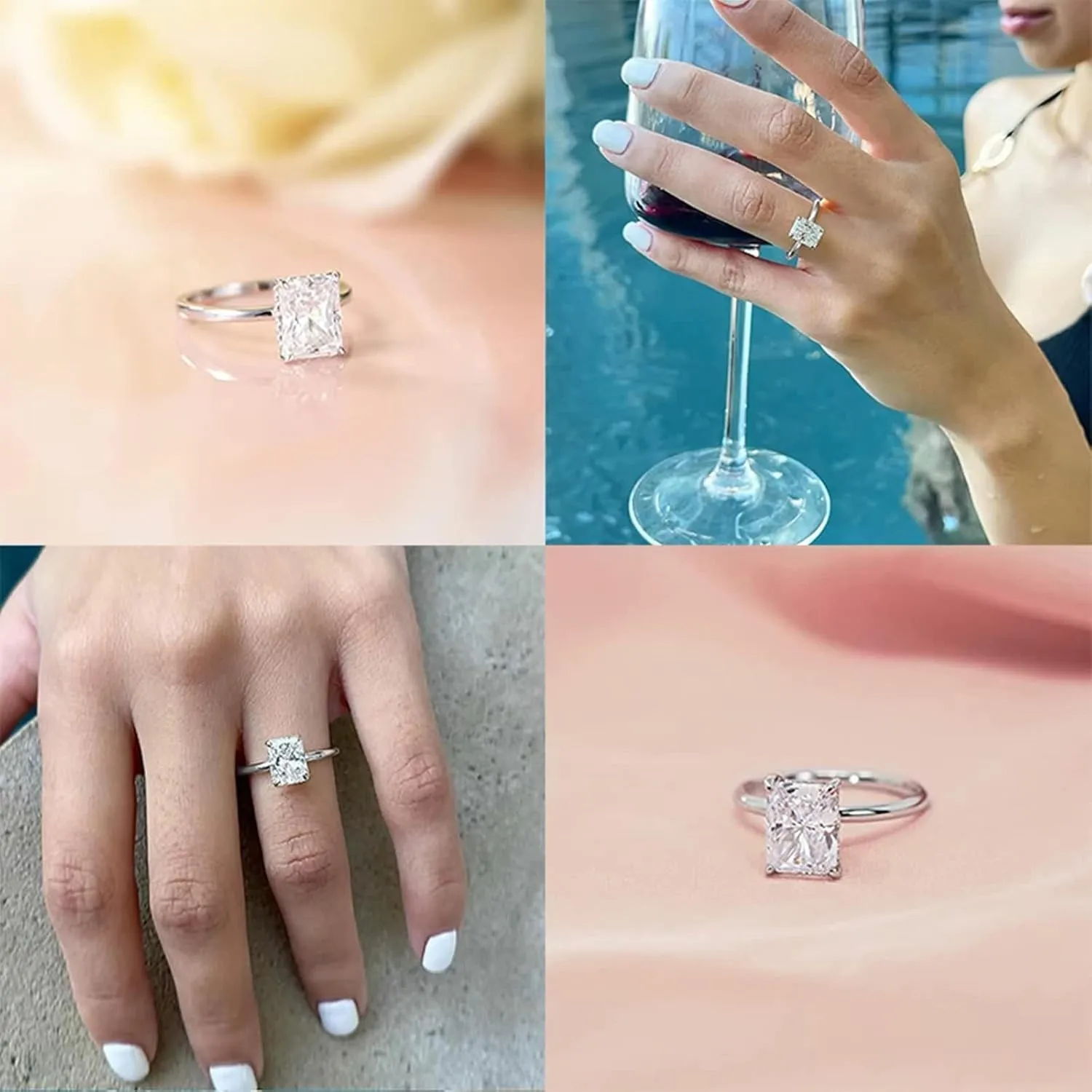 Wedding Band Moissanite, Engagement Rings 9K/14K White Gold Rectangle Shape Solitaire Elegant Comfort Fit exhilarate scene pollen radish Womens 