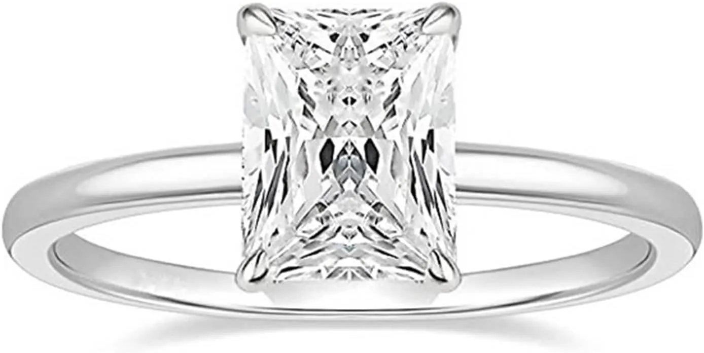Wedding Band Moissanite, Engagement Rings 9K/14K White Gold Rectangle Shape Solitaire Elegant Comfort Fit exhilarate scene pollen radish Womens 
