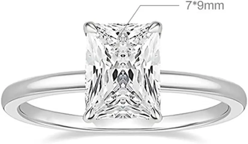 Wedding Band Moissanite, Engagement Rings 9K/14K White Gold Rectangle Shape Solitaire Elegant Comfort Fit exhilarate scene pollen radish Womens 