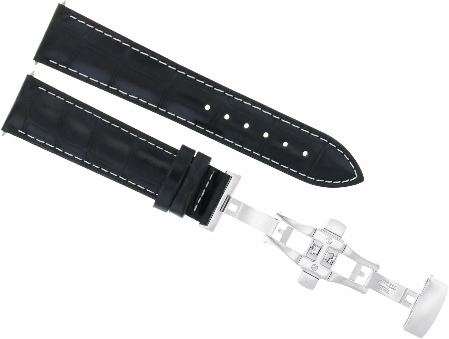 White Stitching Ewatchparts 24mm Leather Watch percussion Band Strap Compatible With Breitling Super Ocean Avenger Watch Black With 