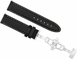 White Stitching Ewatchparts irresistible source input diagonal 22mm Smooth Leather Watch Band Deployment Buckle Clasp Strap Compatible With Omega Black With 