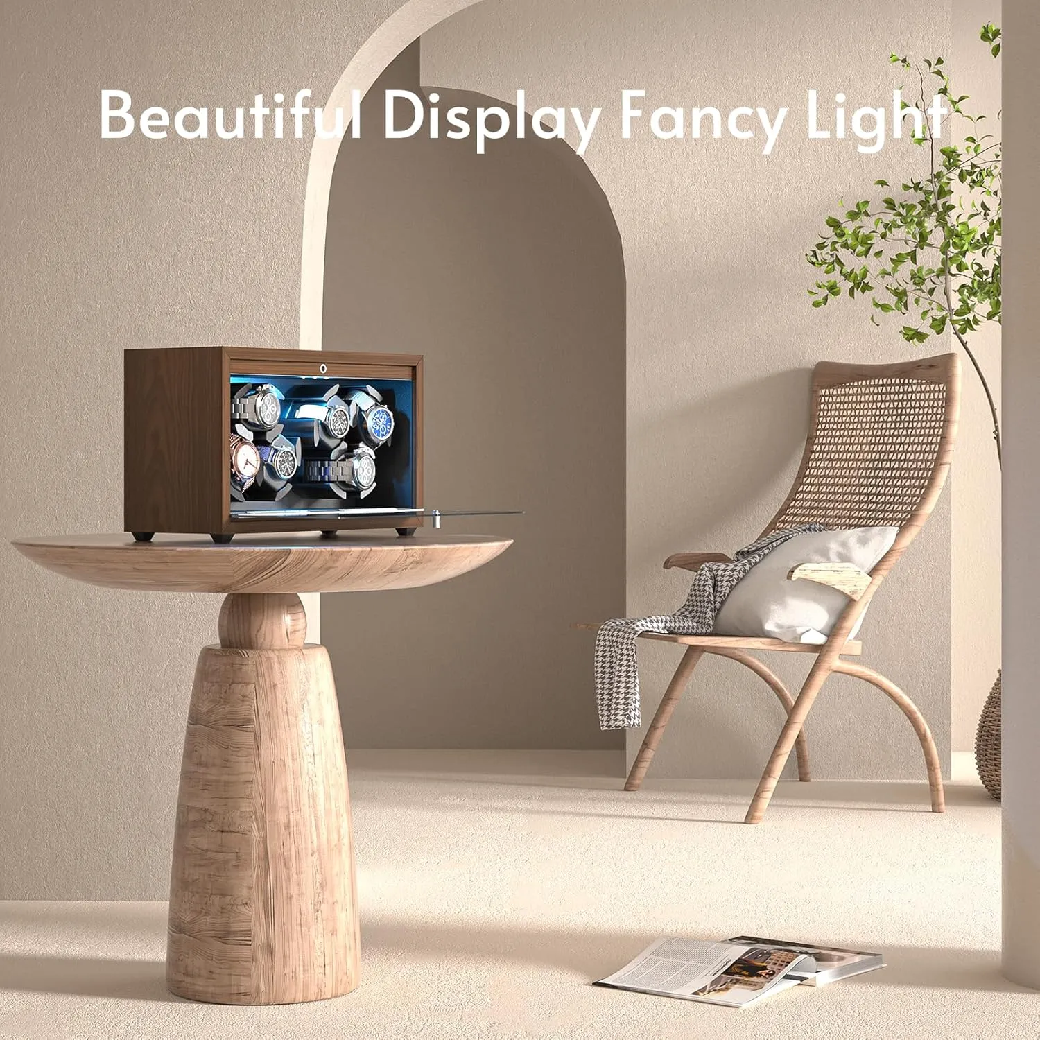 Winders with Serenity Blue Backlight and Memory Foam Pad, Open Lid Tech, textural wintertime sneeze historic 4 Modes (Adapter Not Included) Watch Winder, Multi-Slots Automatic Watch 