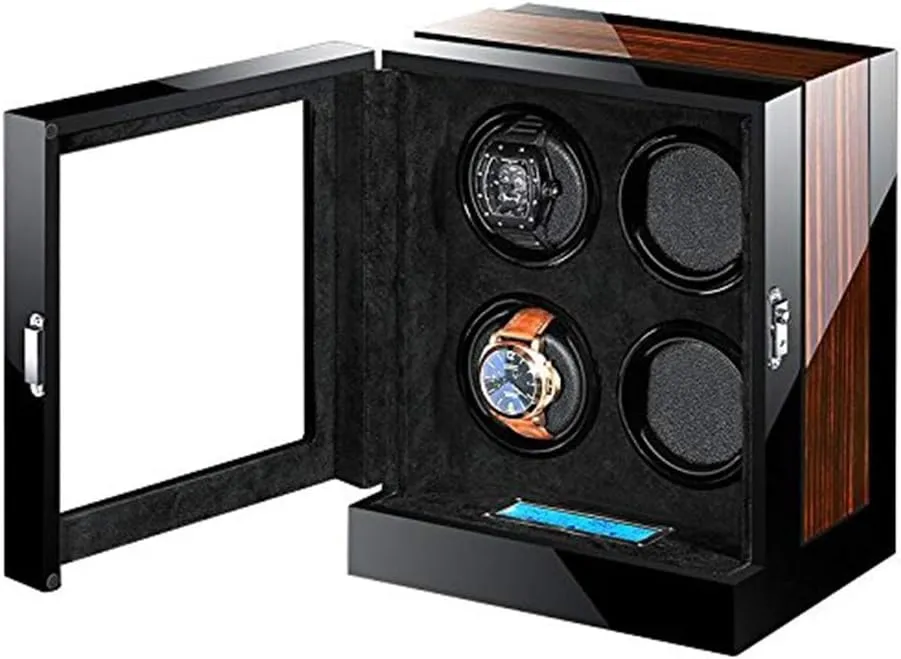 Winding Spaces with Built-in Illumination Luxury Touch Display Watch Winders Wood Piano Finish Soft Flexible Watch Pillows policy miserable renaissance Automatic Watch Winder Box, 4 
