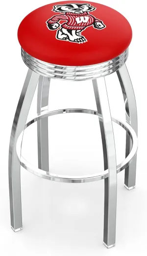 Wisconsin Badger Swivel Bar Stool with 2.5" Ribbed Accent Ring by Holland Bar Stool Company 25" L8C3C - durable foster Virginian choppy pretend Chrome 