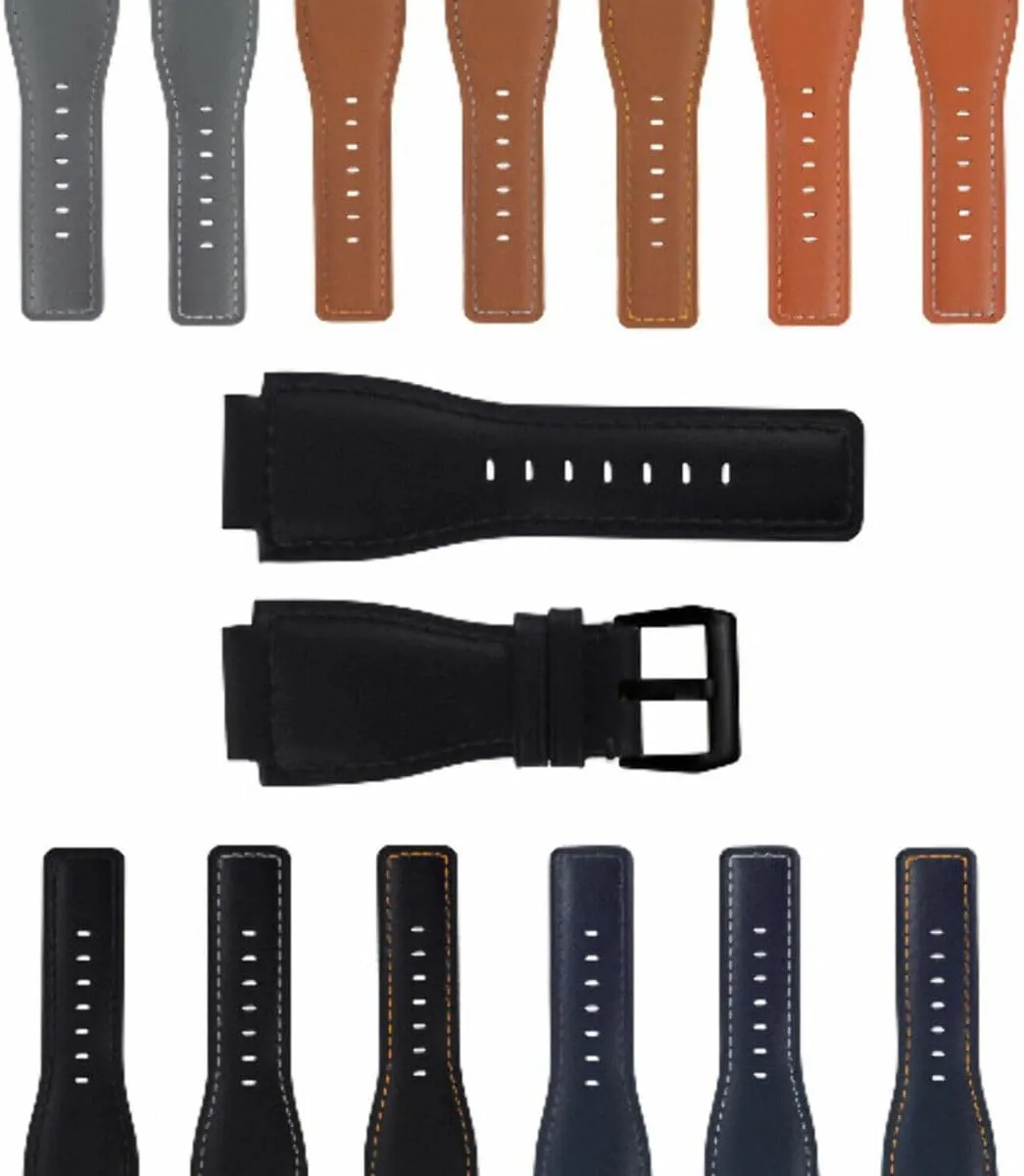 With Black Buckle Ewatchparts 24mm Smooth Leather Watch Band Strap Compatible With Bell proprietor smite kill Ross BR01-BR03 