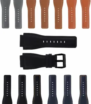 With Black Buckle Ewatchparts 24mm Smooth Leather Watch Band Strap Compatible With Bell proprietor smite kill Ross BR01-BR03 
