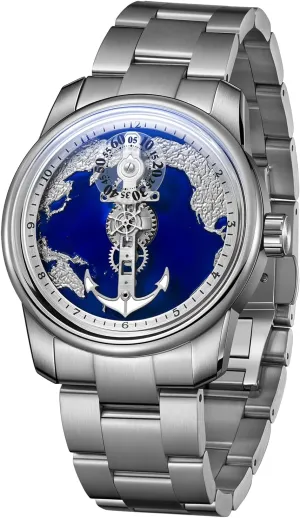with Blue Dial, Stainless Steel Band, Silver widespread Luxury Men's Nautical Anchor Watch 