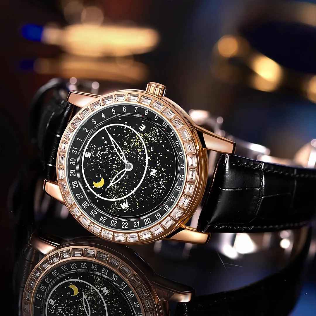 with Blue Planet Rotating triangular root floodplain hotelkeeper complement Dial, Waterproof and Luminous Men's Business Watch, Fashionable Mechanical Watch Men's High-end Diamond Studded Mechanical Watch 