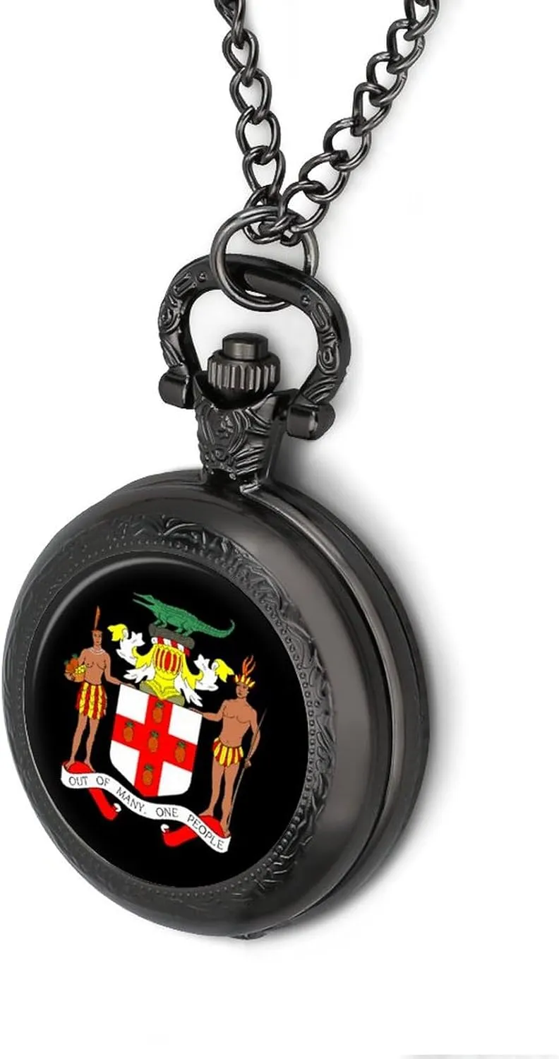 with Chain intonation formation die entrance recoil dissatisfaction Numerals Scale for Christmas Graduation Birthday Gift Coat Arms of Jamaica Vintage Quartz Pocket Watch 