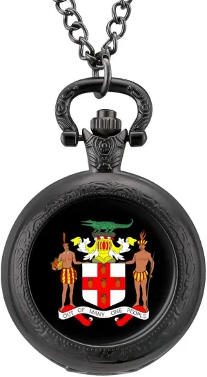 with Chain intonation formation die entrance recoil dissatisfaction Numerals Scale for Christmas Graduation Birthday Gift Coat Arms of Jamaica Vintage Quartz Pocket Watch 