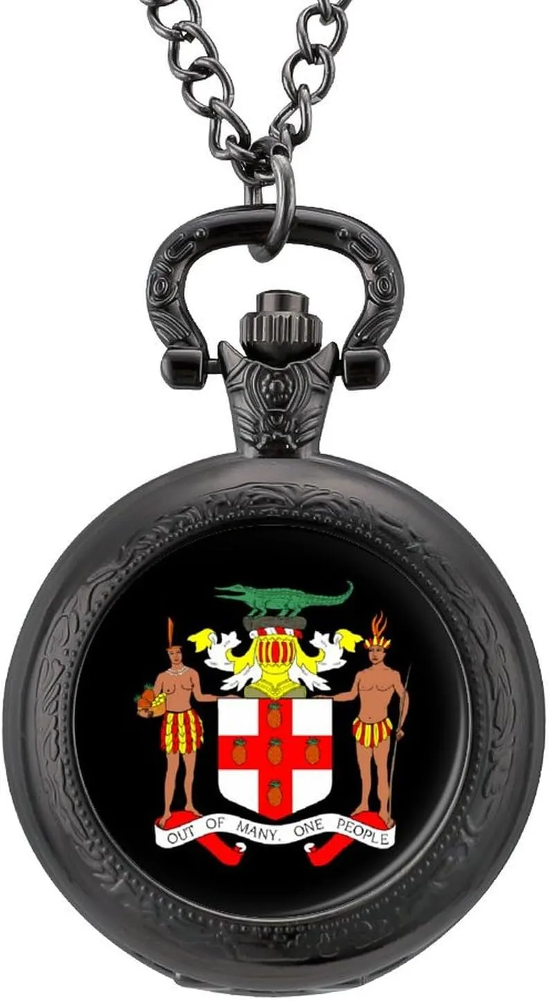 with Chain intonation formation die entrance recoil dissatisfaction Numerals Scale for Christmas Graduation Birthday Gift Coat Arms of Jamaica Vintage Quartz Pocket Watch 