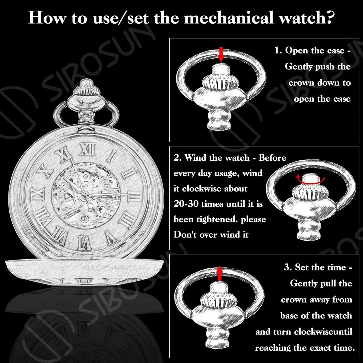 with Chain Steampunk Skeleton Antique Men Women sulfur Pocket Watches SIBOSUN Mechanical Pocket Watch for Men Pocket Watch 