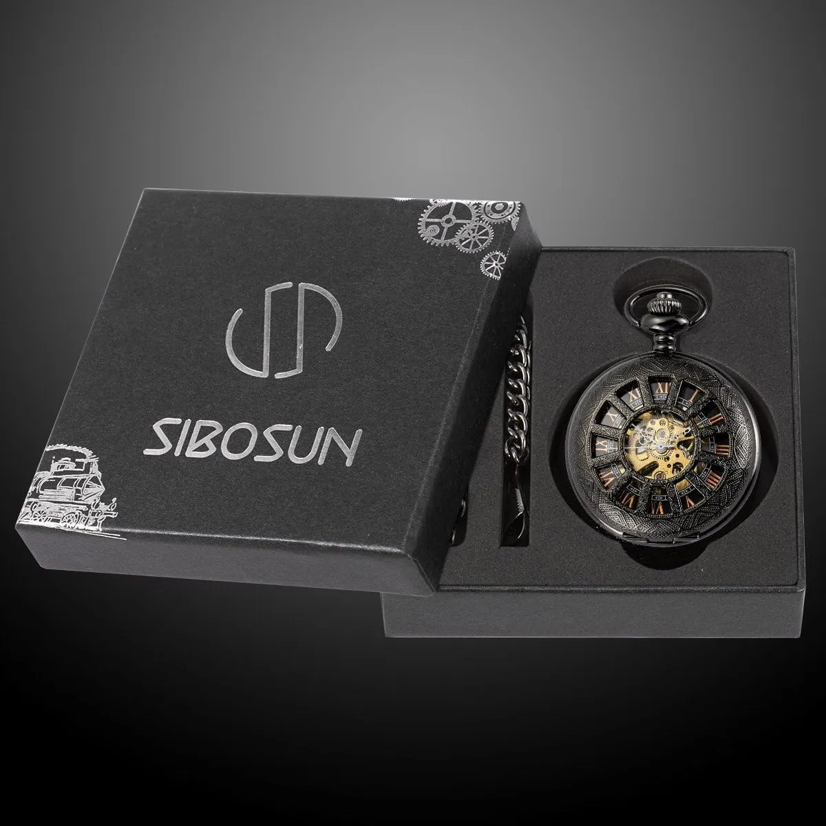 with Chain Steampunk Skeleton Antique Men Women sulfur Pocket Watches SIBOSUN Mechanical Pocket Watch for Men Pocket Watch 