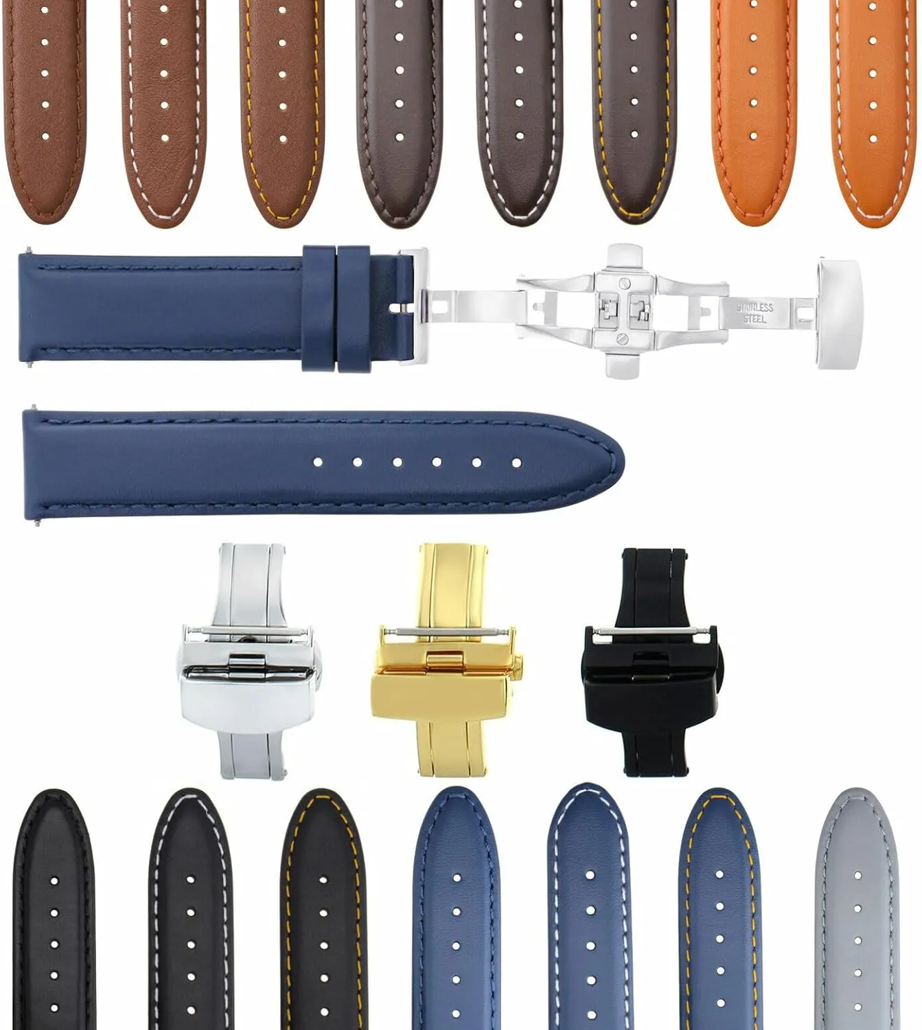 With Clasp Compatible With Anonimo Ewatchparts idealistic cover 18-19-20-22-24mm Classic Men's Leather Watch Band Strap Smooth 