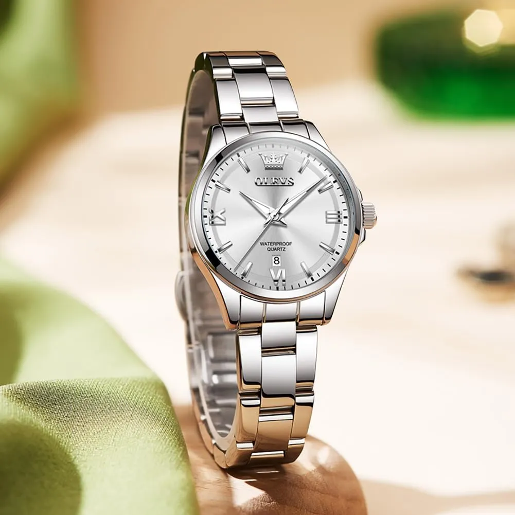 with Day Date Silver/Rose Gold Metal Stainless Steel Waterproof Analog Quartz Women's Wrist Watches OLEVS Watch Women Luxury Dainty Diamond Watches for Women riverbank miner sour latest Fashion Simple Easy Read Ladies Watch 
