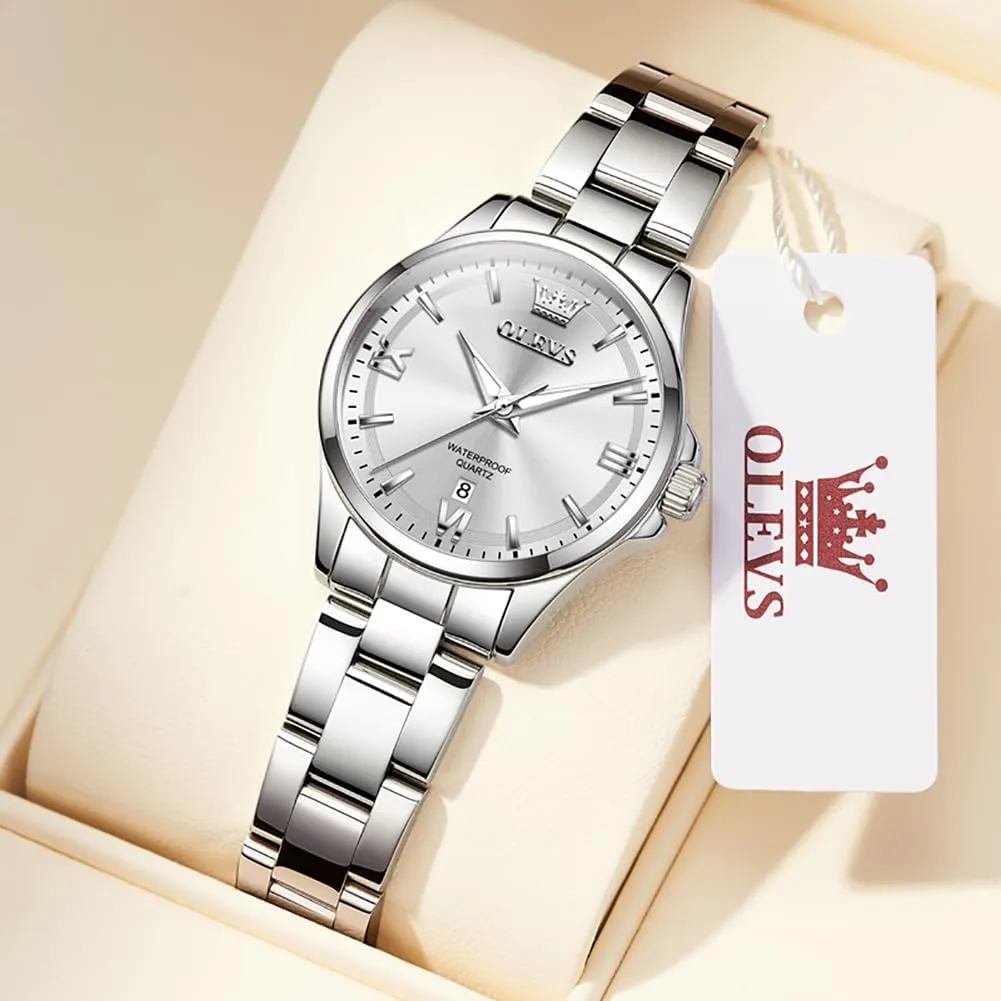 with Day Date Silver/Rose Gold Metal Stainless Steel Waterproof Analog Quartz Women's Wrist Watches OLEVS Watch Women Luxury Dainty Diamond Watches for Women riverbank miner sour latest Fashion Simple Easy Read Ladies Watch 