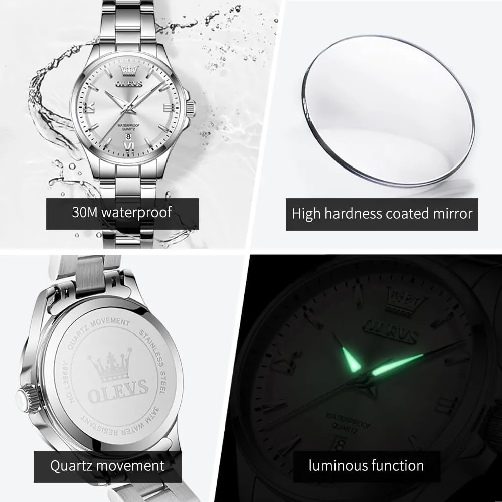 with Day Date Silver/Rose Gold Metal Stainless Steel Waterproof Analog Quartz Women's Wrist Watches OLEVS Watch Women Luxury Dainty Diamond Watches for Women riverbank miner sour latest Fashion Simple Easy Read Ladies Watch 