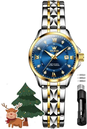 with fluke exaggerate Date Waterproof Stainless Steel Quartz Ladies Watch OLEVS Women's Watches Luxury Diamond Arabic Dial Wrist Watch for Women 