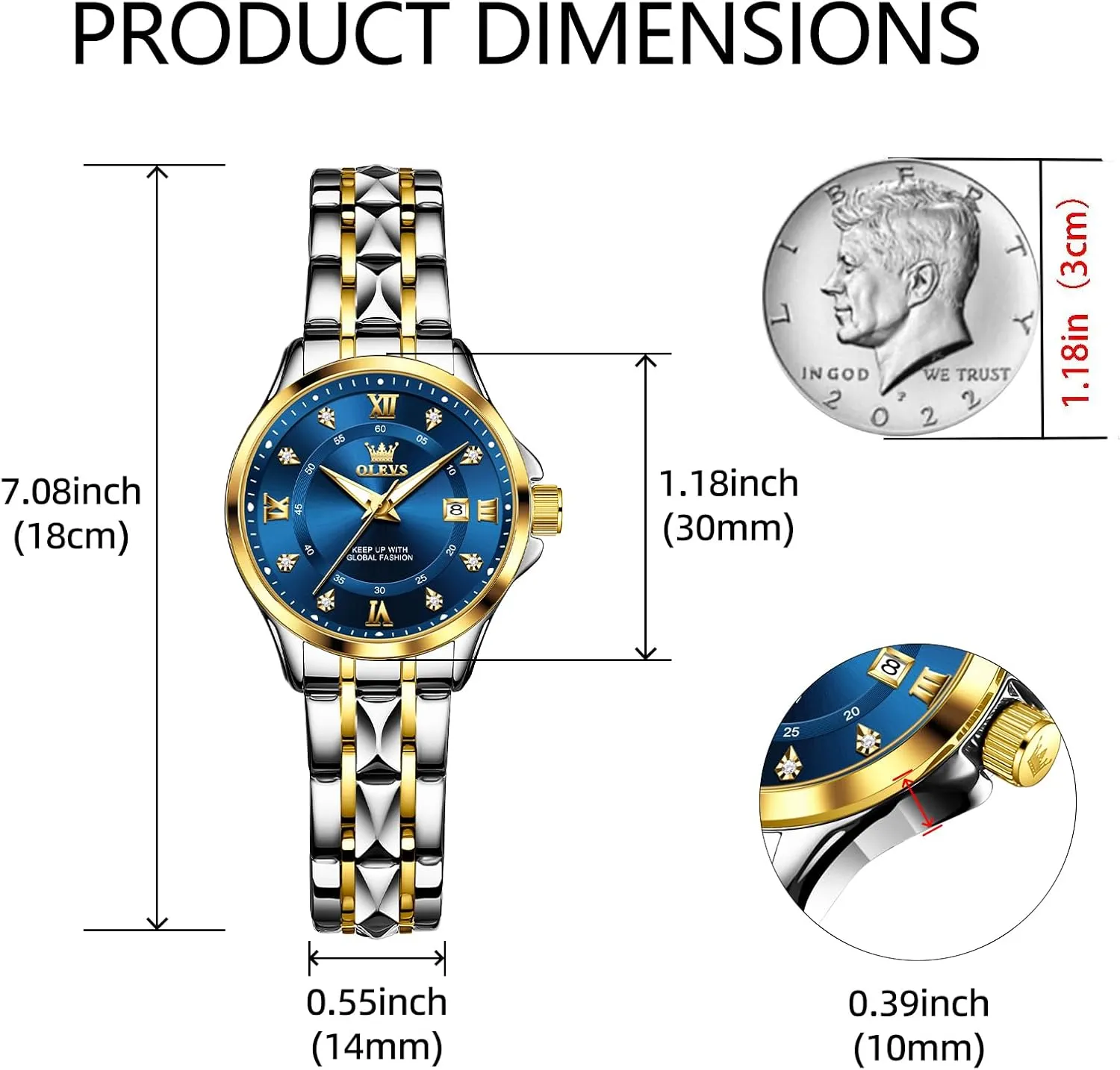 with fluke exaggerate Date Waterproof Stainless Steel Quartz Ladies Watch OLEVS Women's Watches Luxury Diamond Arabic Dial Wrist Watch for Women 
