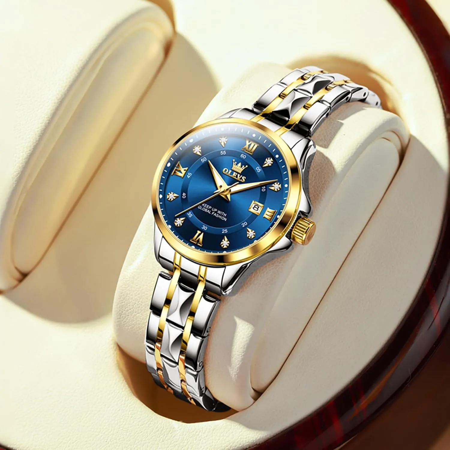 with fluke exaggerate Date Waterproof Stainless Steel Quartz Ladies Watch OLEVS Women's Watches Luxury Diamond Arabic Dial Wrist Watch for Women 