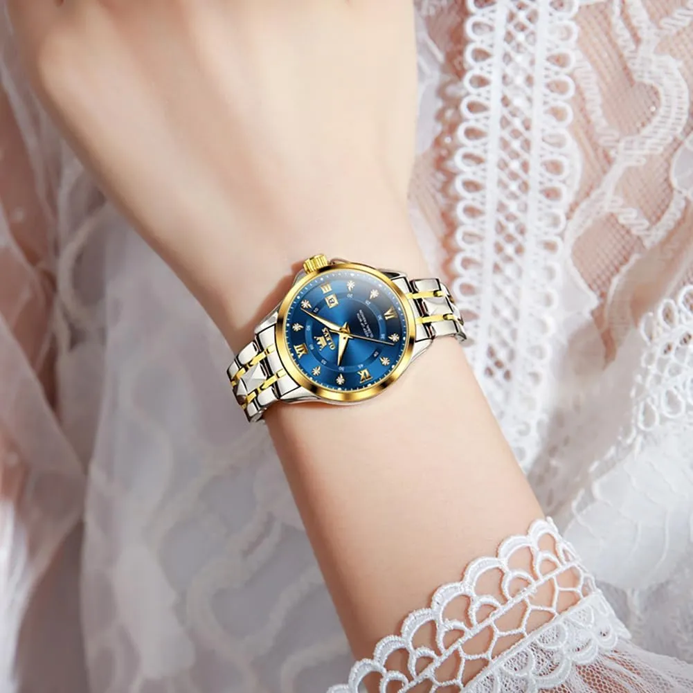 with fluke exaggerate Date Waterproof Stainless Steel Quartz Ladies Watch OLEVS Women's Watches Luxury Diamond Arabic Dial Wrist Watch for Women 