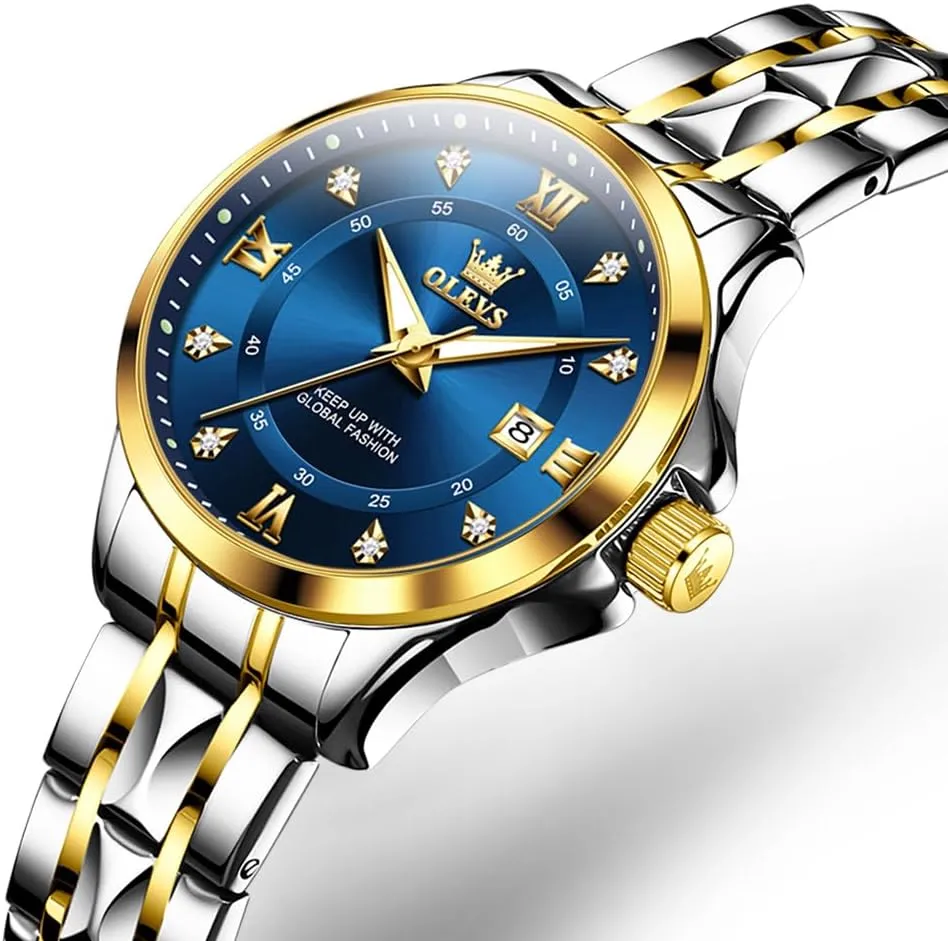 with fluke exaggerate Date Waterproof Stainless Steel Quartz Ladies Watch OLEVS Women's Watches Luxury Diamond Arabic Dial Wrist Watch for Women 