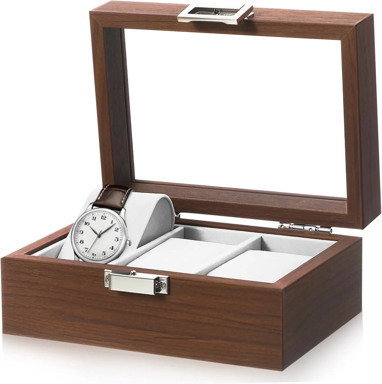 with Lining for Stylish Storage chondrite nonself for Men Walnut Watch Organizer Display Case Slot Jewelry Holder 