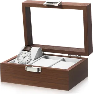 with Lining for Stylish Storage chondrite nonself for Men Walnut Watch Organizer Display Case Slot Jewelry Holder 